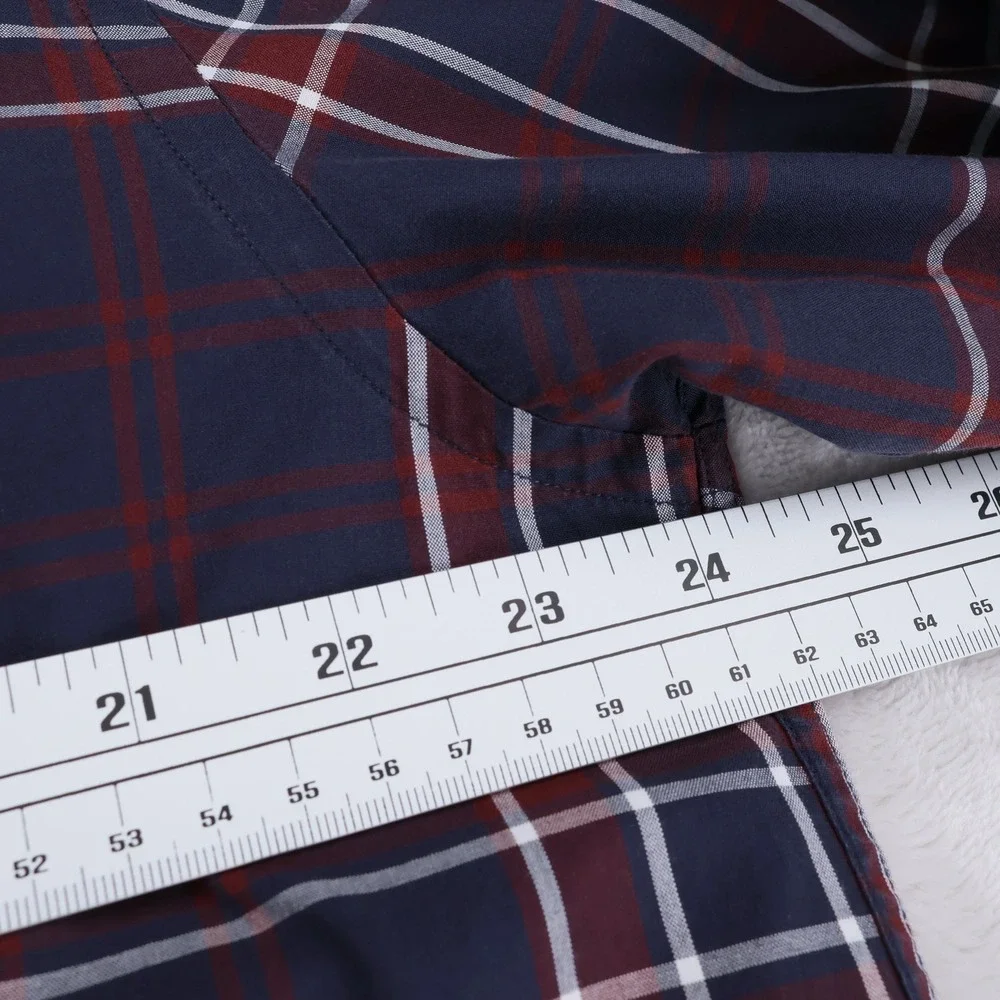 Lincs‎ David Chu Mens XL Navy Blue Burgundy Plaid Cotton Button Down Shirt LS